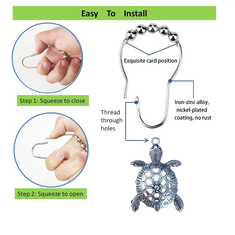 Aimoye Sea Turtles Shower Curtain Hooks Rings - Silver Metal Shower Hooks for Shower Curtain, Rust Proof Shower Curain Hooks Clips Bathroom Accessories Set, Ocean Tropical Beach Theme Bathroom Decor - Image 3